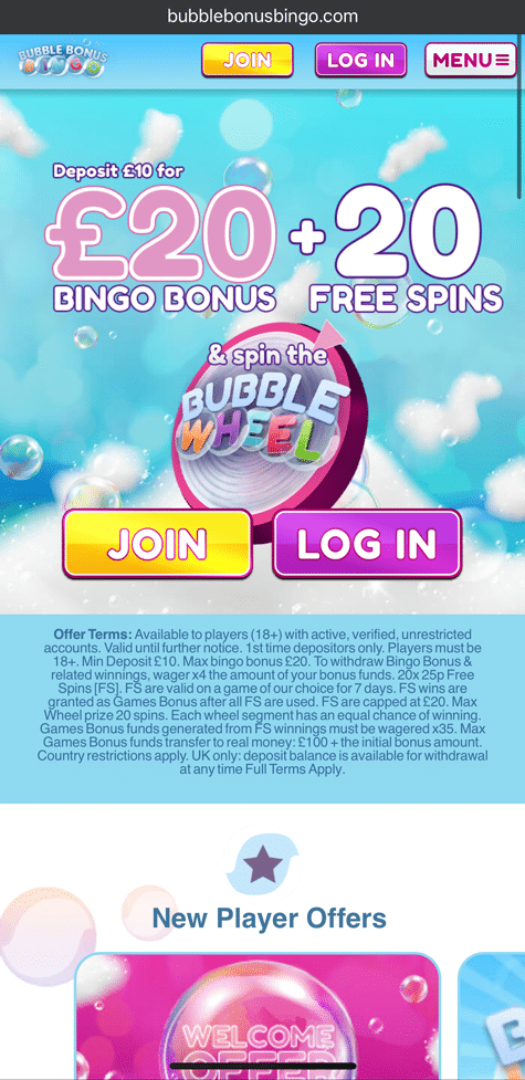 screenshot of the welcome offer at Bubble Bonus